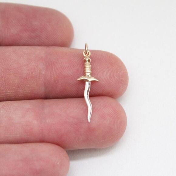 Sterling Silver Dagger Pendant with Bronze Handle and Serpentine Blade - Picture 3 of 5